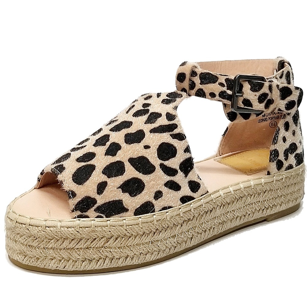 New Leopard Peep Toe Flatform Espadrille Sandals